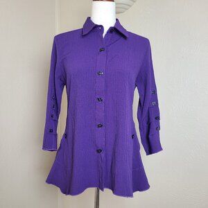 NWT Calesas Womens 3/4 Sleeves Top Button Up Blouse Purple Size PS A567